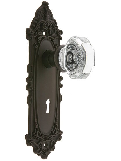 Largo Design Mortise Lock Set With Waldorf Crystal Knobs in Oil Rubbed Bronze.